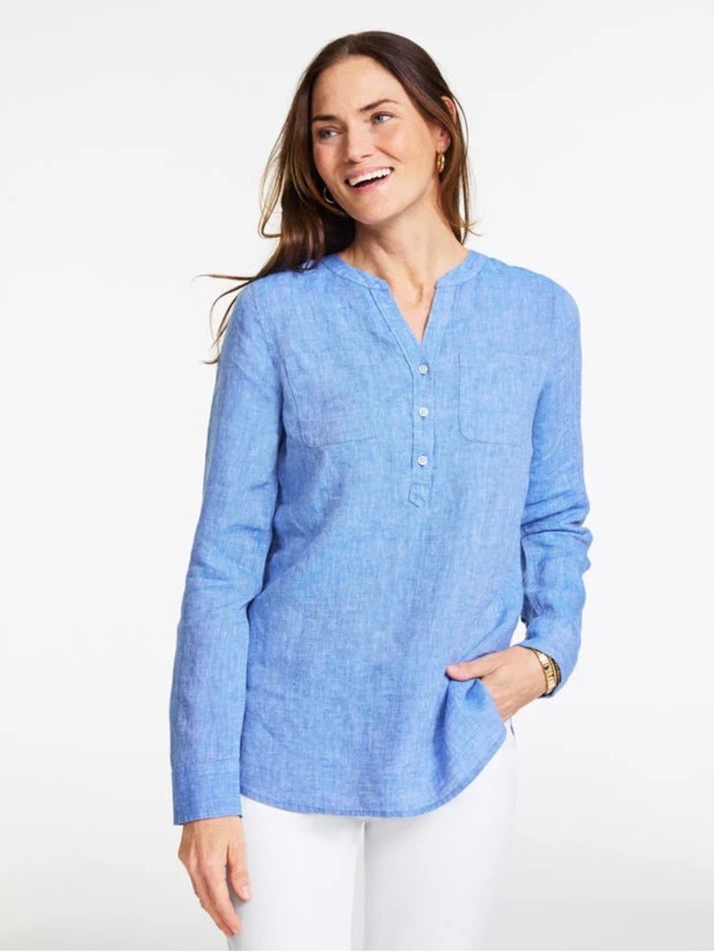 Talbots Sky Blue Linen Henley Tunic